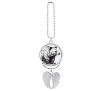 Wildlife Hand Drawn Bear Animal Car Pendant, Rear View Mirror Hanging Ornament, Auto Decor for Rearview Mirror, Keychain Silver-Style