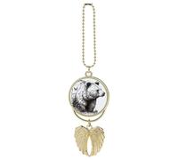 Wildlife Hand Drawn Bear Animal Car Pendant, Rear View Mirror Hanging Ornament, Auto Decor for Rearview Mirror, Keychain Golden-Style