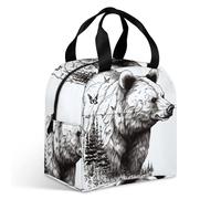 Wildlife Hand Drawn Bear Animal Lunch Bag for Adult, Leakproof Insulated Lunch Tote Bag with Zipper & Multiple Pockets, Large Capacity Lunchbox for Office Work Picnic