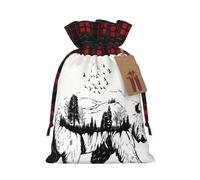 Wildlife Hand Drawn Bear Animal M Christmas drawstring gift bags printed flower-strap gift bags perfect for birthdays and holiday parties
