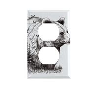 Wildlife Hand Drawn Bear Animal Outlet Cover, American Standard Wall Plate with Screws - Heat & Impact Resistant Stainless Steel, 1-Gang Duplex Socket Cover for Home Decor