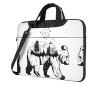 Wildlife Hand Drawn Bear Animal Patterned 14 inch portable laptop bag with shoulder strap, can be worn as a crossbody bag