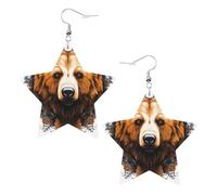 Wildlife Hand Drawn Bear Animal Prints Leather star earrings Pendant Stylish and beautiful Lightweight Dangle for Women Girls