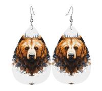 Wildlife Hand Drawn Bear Animal Prints Leather Teardrop earrings Pendant Stylish and beautiful Lightweight Dangle for Women Girls