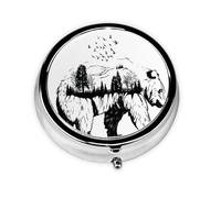 Wildlife Hand Drawn Bear Animal This Small, Round, Three-Compartment Travel Pill Box is Perfect for Storing Daily medications, Vitamins, and on-The-go.