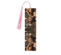 Wildlife Hunting Deer Bear Elk 5 Pc Artistic Bookmark Set for Women, Tassel Wooden Bookmarks Study Supplies