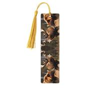 Wildlife Hunting Deer Bear Elk 5 Pc Artistic Bookmark Set for Women, Tassel Wooden Bookmarks Study Supplies