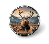 Wildlife Hunting Deer Bear Elk Brooch with Button Design, Funny Backpack Pins for Women, Personalized Brooch Pins for Men, Round Badge for Hat, Cute Badge Holders for Activity