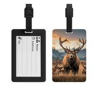 Wildlife Hunting Deer Bear Elk Luggage Tags Suitcases - TPU Travel Bag Tags with Name Id Label and Black Loop - Unique Cute Id Labels for Women Men Suitcase Baggage Bag Backpack Instrument