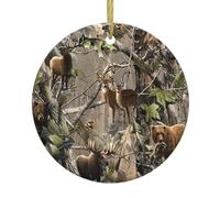Wildlife Hunting Deer Bear Elk Print Personalized Christmas Decorations,Round Ceramic Decorations,Home Decoration Pendants
