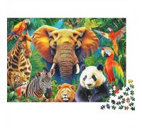 Wildlife Jungle Animals 100% Recycled Cardboard Jungle Animals with Elephant And Panda 1000Pc Jigsaw Adult Jigsaws Classic Educational Games 52x38cm/1000pcs