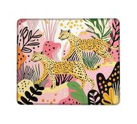 Wildlife Leopard Design Mouse Pad, Peach Yellow Jungle Animal Stitched Edge Mousepad, Rubber Non-Slip Washable Gaming Mouse Pad for Home and Office Computer, Laptop Square 8x10 Inch