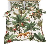 Wildlife Leopard Wild Animal Duvet Cover Sets Microfiber Comfortable Breathable Tropical Banana Leaf Palm Tree Bedding Set Single 135 X 200 cm Vintage Exotic Jungle Quilt Cover with 2 Pillowcases