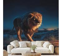 Wildlife Lion Wall Paper African Lion Art Photo Wallpaper 3D Effect 500x350 cm Savannah Animal Wall Mural for Bedroom Living Room Peel and Stick Home Decoration Dg102n