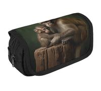 Wildlife Monkey Pencil Case Organizer - Large Capacity 3 Compartment Pencil Pouch for Adults, Portable Makeup Bag & Aesthetic Stationery Bag with Zipper (8.7x4.3") Unisex Gift