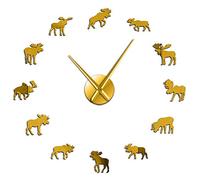 Wildlife Moose DIY Giant Wall Clock Moose Silhouette Decorative Frameless Wall Watch Modern Nature Animal Wall Art Hunting Clock(Gold,37inch)