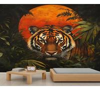 Wildlife Mural Tiger Wall Mural Wild Tiger Wallpaper for Bedroom Jungle Animal Murals Sunset Forest Murals Nature Landscape Wallpaper for Living Room Dining Room 200 x 140 cm