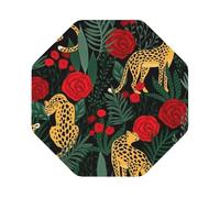 Wildlife Panther Smelling Red Rose Printed Coasters Set of 4, Tabletop Protection Leather Coasters for Cup Drinks Coffee Pads Beer Bar Mat Gifts, Octagon