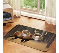Wildlife Pet Food Mat Deer Bear Moose Absorbent Non Slip Faux Fur Dog Cat Mat Rubber Bottom