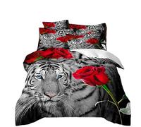 Wildlife Print Bedding Set Double 200x200 cm Duvet Cover Leopard Lion Tiger Red Rose Pattern Microfibre Men's Sheet Duvet Cover Pillowcase (Double 200x200 cm, Color 2)