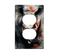 Wildlife Rhino Light Switch Cover Plates/Outlet Covers, Grey Animal Portrait for Home Decor, Thermoplastic Wall Plates, Standard Size, Artistic Style Single Duplex Outlet