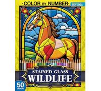 Wildlife Stained Glass Color by Number: 50 Stunning Designs of Majestic Creatures from Around the World (Stained Glass Color By Number Collection)