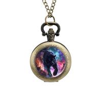 Wildlife Tiger Galaxy Vintage Pocket Watch Alloy Pendant Watches Necklace Gift for Men Women Coppery-Style