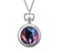 Wildlife Tiger Galaxy Vintage Pocket Watch Alloy Pendant Watches Necklace Gift for Men Women Silver-Style