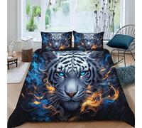 Wildlife Tiger Red Blue Flame Bedding Duvet Cover California King 3 Pieces with Zipper Closure - 1 Comforter Cover 104 x 98 Inches & 2 Pillow Shams 20 x 36 Inches, Comforter Not Included (Dz3464)