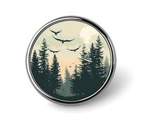 Wildlife Trees Outdoors Nature Retro Forest Round Lapel Pin Button Brooch Tie Badge Elegant Hat Clothing Jewelry Accessories