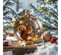 Wildlife Wonders Collection Crystal Glass Ornament, 3D Vivid Animal Christmas Decor, Highland Cow Ornament, Plastic Xmas Balls, Nature Inspired Hanging for Christmas Tree (Squirrel)