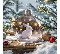 Wildlife Wonders Collection Crystal Glass Ornament, 3D Vivid Animal Christmas Decor, Highland Cow Ornament, Plastic Xmas Balls, Nature Inspired Hanging for Christmas Tree (Rabbit)