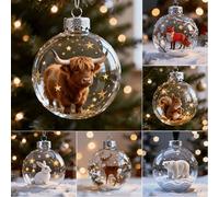 Wildlife Wonders Collection Crystal Glass Ornament, 3D Vivid Animal Christmas Decor, Highland Cow Ornament, Plastic Xmas Balls, Nature Inspired Hanging for Christmas Tree (6 Piece Animal Set)