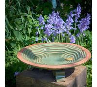 Wild Life World Echoes Bird Bath with 3 Glazed Feet, Green