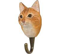 WILDLIFEGARDEN Wooden Cat Hook Wall Mounted Coat Hook Ginger Cat Hand Carved Decorative Animal Hook for Keys and Jackets Swedish Design
