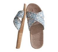 Wildling Shoes Women's 40 Pairs Retro Colour Blocking Print Beach Outdoor Wear Home Cotton Linen Large Size Non-Slip Four Seasons Sandals Slippers Orthopaedic Shoes Women, blue, 8 UK