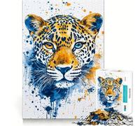 Wildly Spotted Leopard Watercolor Poster 1000 Piece Jigsaws for Adults Mind Train Fun Premium Laser Cut Quality Relaxing Indoor Group Activity (38x26cm)