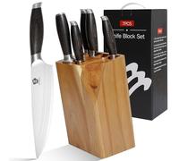 WILDMOK Knife Set, 7 Piece Kitchen Knife Set with Block Wooden, German Stainless Steel Sharp Chef Knife Set with Sharpener