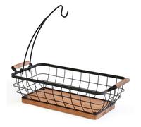 WILDMOS Rectangular Fruit Basket with Banana Hanger,Metal Wire Fruits Bowl with Wooden Base,Kitchen Table Organizer,Black Fruit Bowl for Kitchen Counter,Vegetable Bowls for Fruits, Veggies, Snacks.