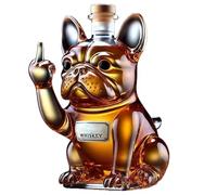 WildOath French Bulldog Whiskey Decanter, Glass Dog Shaped Liquor Bottle with Cork, Decorative Amber Crystal Container