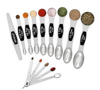 Wildone 14 Pack Stainless Steel Measuring Spoons Set, Including 8 Double Sided Magnetic Measuring Spoons(Black), 1 Leveler & 5 Mini Measuring Spoons, for Dry & Liquid Ingredients, Fits in Spice Jar