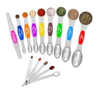 Wildone 14 Piece Stainless Steel Measuring Spoons Set, Including 8 Double Sided Magnetic Measuring Spoons, 1 Leveler and 5 Mini Measuring Spoons, for Dry and Liquid Ingredients, Fits in Spice Jar