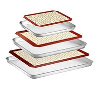 Wildone Baking Sheet Set, 6-Piece (3 Sheets + 3 Mats), Stainless Steel & Silicone, Non-Toxic & Heavy Duty