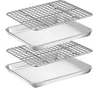 Wildone Baking Sheet with Rack Set [2 Pans + 2 Racks], Stainless Steel Cookie Sheet Baking Pan Tray with Cooling Rack, Size 10 x 8 x 1 Inch, Non Toxic & Heavy Duty & Easy Clean
