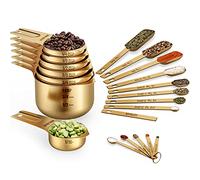 Wildone Copper Plated Measuring Cups & Spoons Set of 21 - Includes 7 Stainless Steel Nesting Measuring Cups, 8 Measuring Spoons, 1 Leveler & 5 Mini Measuring Spoons, Ideal for Dry & Liquid Ingredients