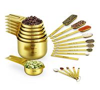 Wildone Gold Measuring Cups & Spoons Set of 21 - Includes 7 Stainless Steel Nesting Measuring Cups, 8 Measuring Spoons, 1 Leveler & 6 Mini Measuring Spoons, Ideal for Dry & Liquid Ingredients