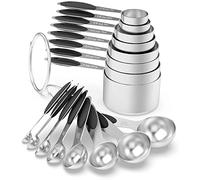 Wildone Measuring Cups & Spoons Set of 16 - Stainless Steel Measuring Cups and Measuring Spoons with Black Silicone Handle, Including 8 Nesting Cups, 8 Spoons, for Dry and Liquid Ingredient