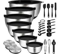 Wildone Mixing Bowls with Airtight Lids, 27 PCS Stainless Steel Nesting Bowls, with 3 Grater Attachments, Scale Mark & Non-Slip Bottom, Size 5, 4, 3, 2, 1.5, 1, 0.63QT, Ideal for Mixing & Prepping