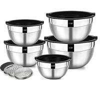Wildone Mixing Bowls with Airtight Lids, 5 Pieces Stainless Steel Metal Nesting Storage Salad Bowls, Size 4.5L, 2.7L, 1.6L, 1.1L, 0.7L, Suitable for Mixing, Preparing & Serving