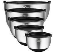 Wildone Mixing Bowls with Airtight Lids, Stainless Steel Nesting Mixing Bowls Set of 5, with Non-slip Silicone Bottoms, Size 8, 5, 3, 2, 1.5 QT, Stackable Design, Great for Mixing and Prepping
